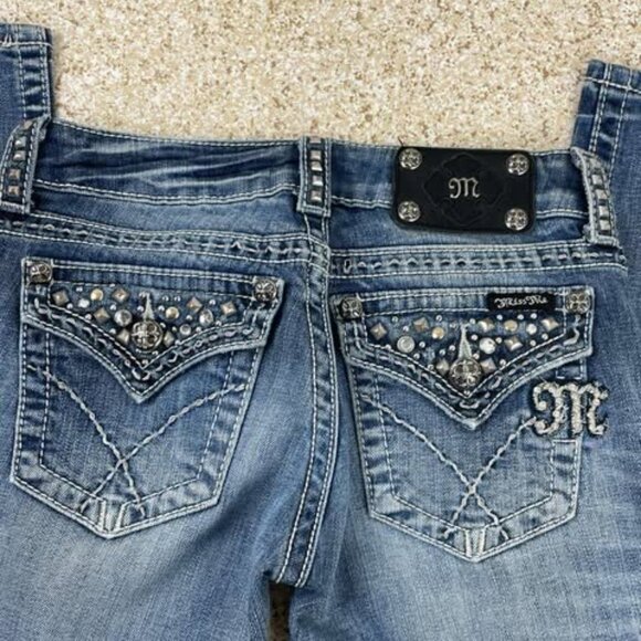 Miss Me Jeans 26 Straight MK 3D Rhinestone Flap Pocket Denim Buckle Exclusive - Picture 4 of 11